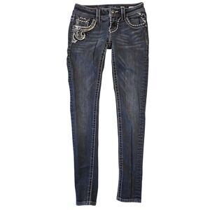 Miss Me Skinny Jeans Dark Wash Embellished Low Rise JE5637S2R Womens 24 Western